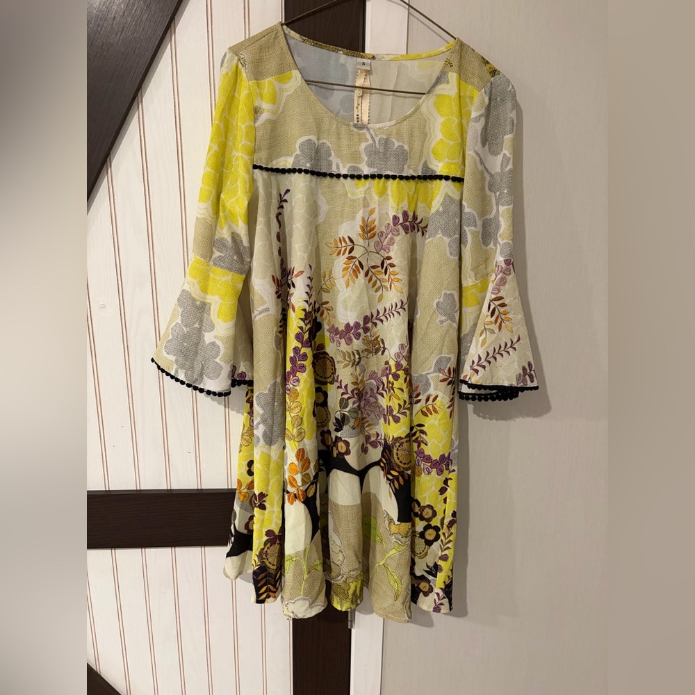 Uncle Frank Yellow and Gray Floral Mini Dress